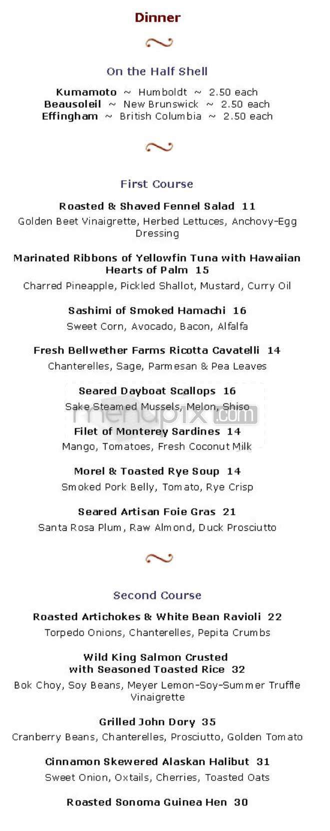 Rubicon - San Francisco, CA menu_pic