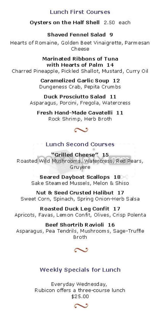 Rubicon - San Francisco, CA menu_pic