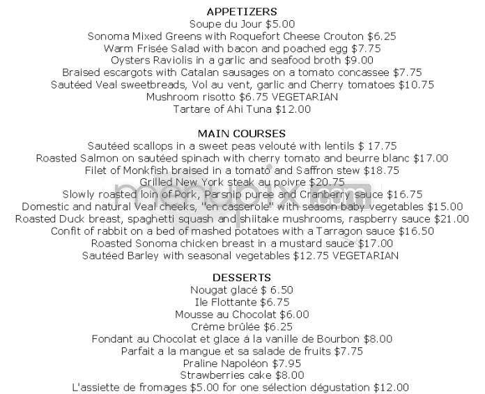 Rue Saint Jacques - San Francisco, CA menu_pic