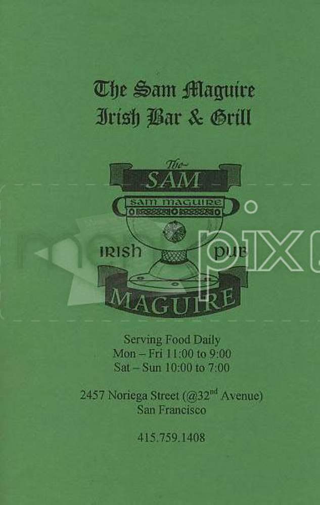 The Sam Maguire Irish Bar & Grill - San Francisco, CA menu_pic