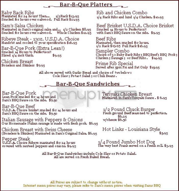 Sam's Barbecue - San Francisco, CA menu_pic