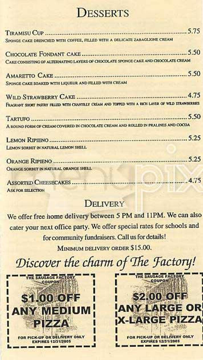 The Sausage Factory - San Francisco, CA menu_pic