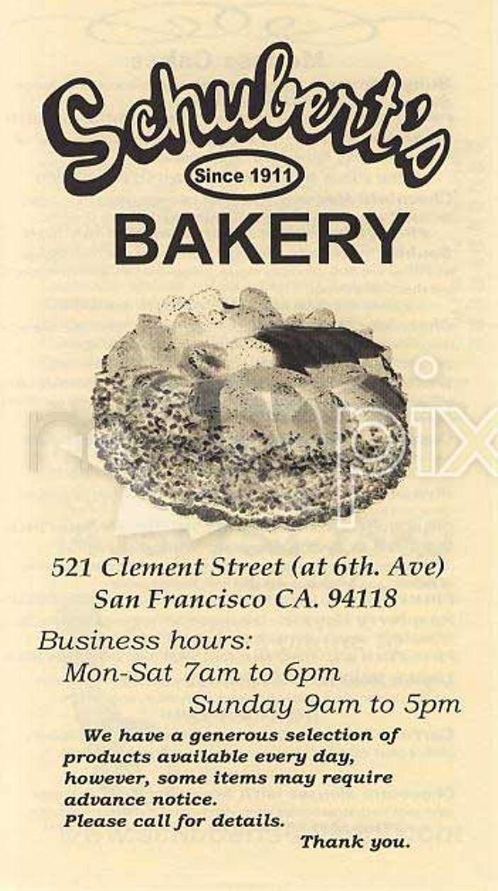 Schubert's Bakery - San Francisco, CA menu_pic