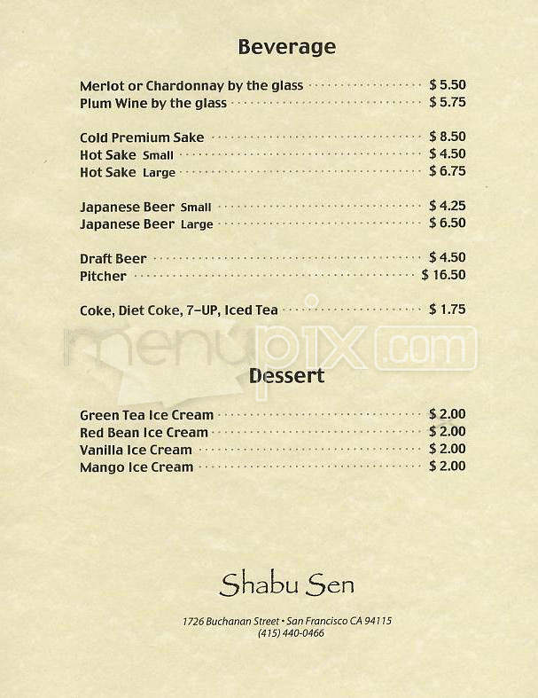 Shabu Sen - San Francisco, CA menu_pic