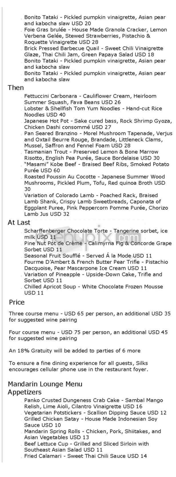 Silks (Mandarin) - San Francisco, CA menu_pic