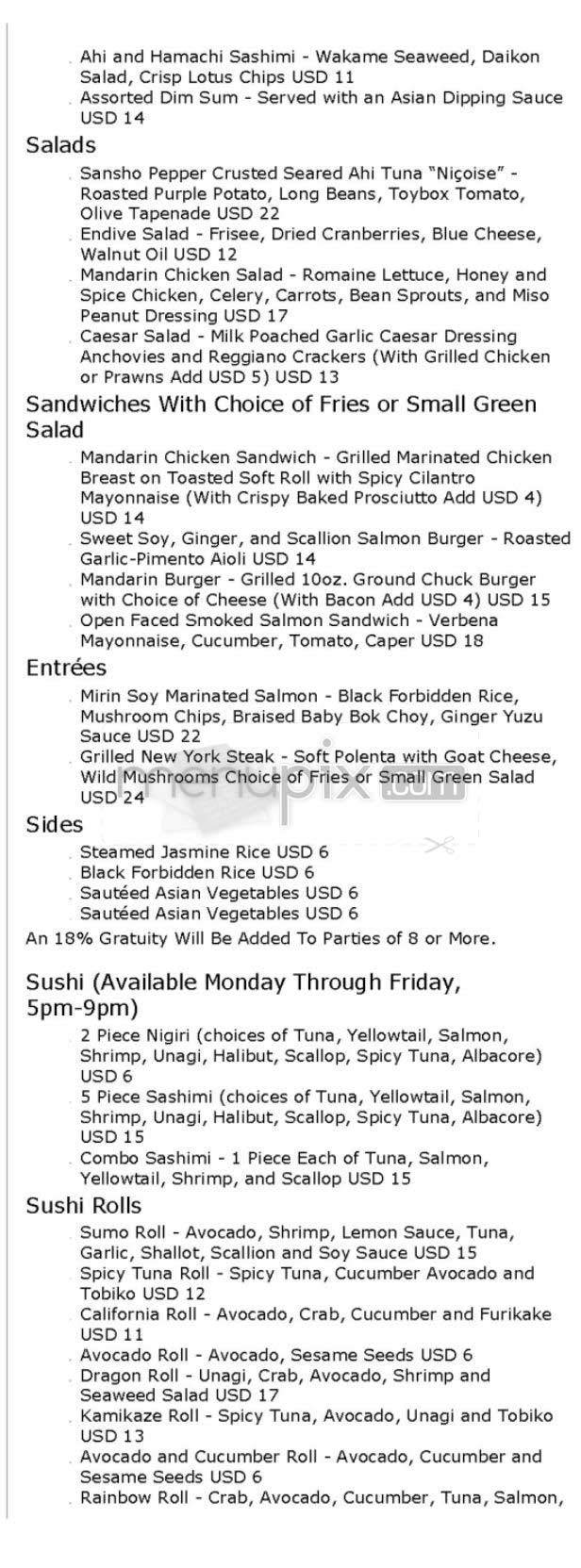 Silks (Mandarin) - San Francisco, CA menu_pic