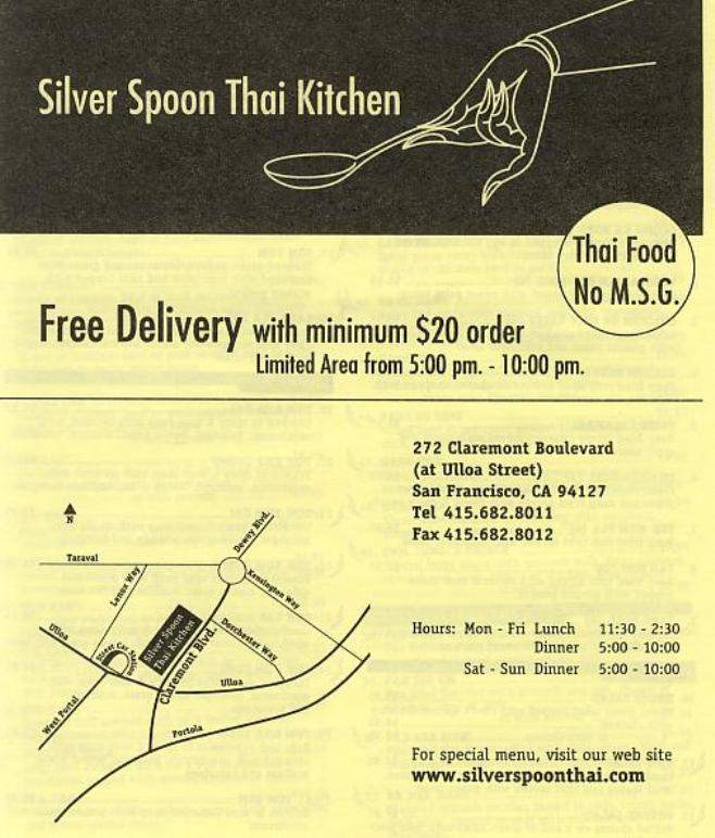 Silver Spoon Thai Kitchen - San Francisco, CA menu_pic