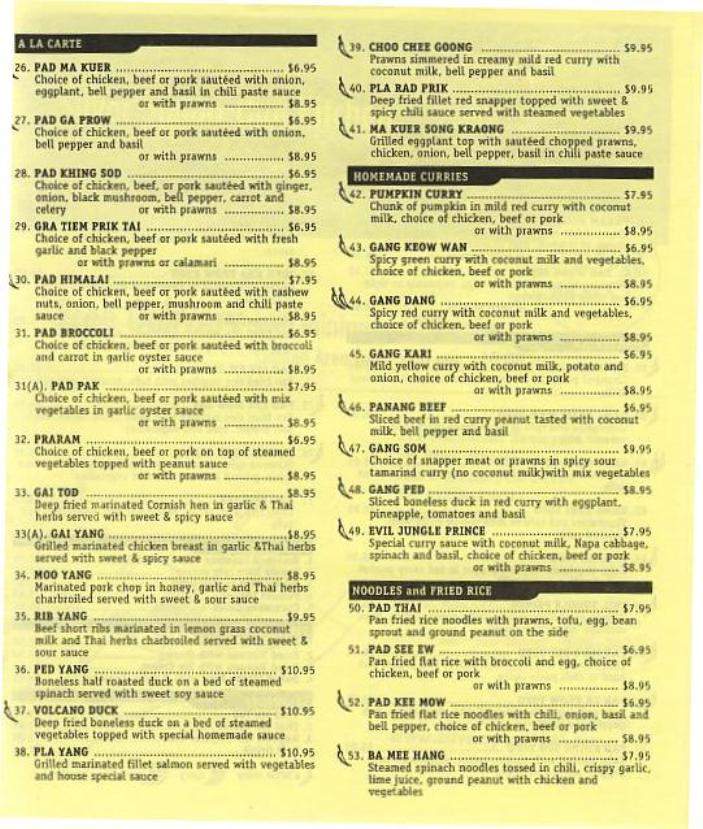 Silver Spoon Thai Kitchen - San Francisco, CA menu_pic