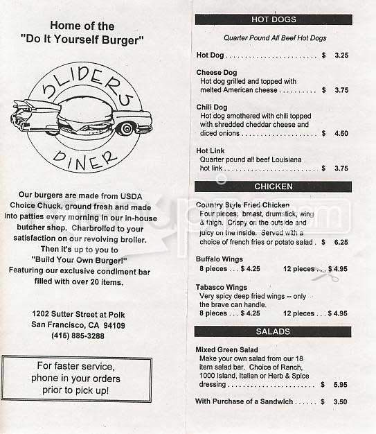 Slider's Diner - San Francisco, CA menu_pic