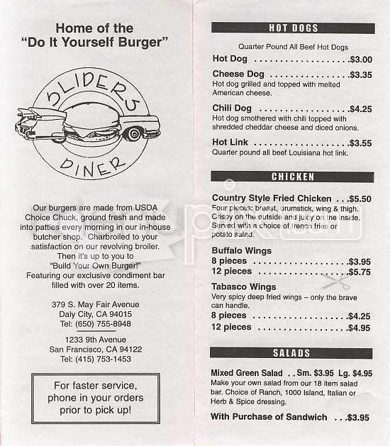 Slider's Diner - San Francisco, CA menu_pic