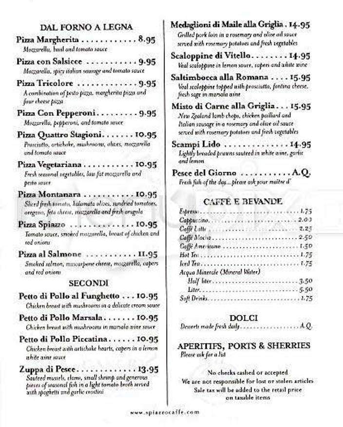 Spiazzo Ristorante - San Francisco, CA menu_pic