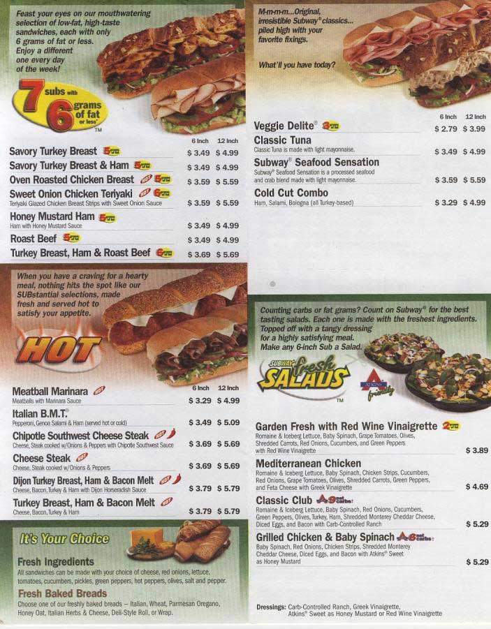 Subway Sandwiches & Salads - San Francisco, CA menu_pic