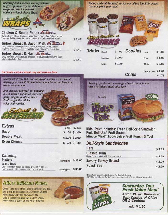 Subway Sandwiches & Salads - San Francisco, CA menu_pic