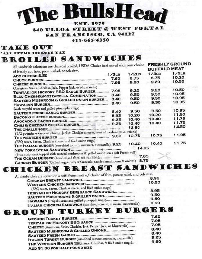 The Bullshead - San Francisco, CA menu_pic