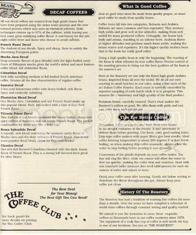 The Coffee Roastery - San Francisco, CA menu_pic