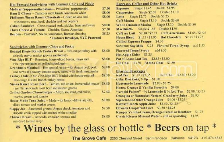 The Grove Cafe - San Francisco, CA menu_pic