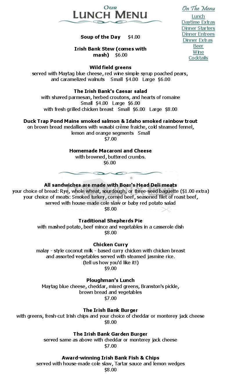 The Irish Bank - San Francisco, CA menu_pic