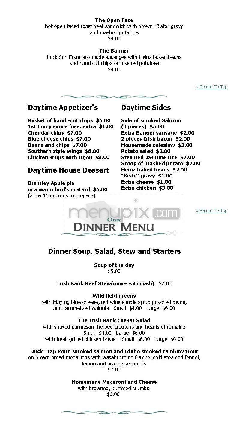 The Irish Bank - San Francisco, CA menu_pic