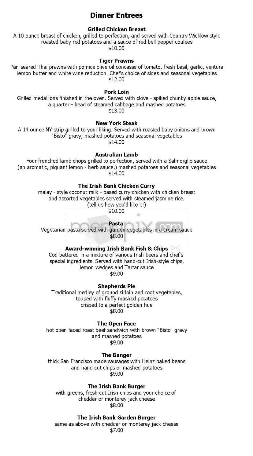 The Irish Bank - San Francisco, CA menu_pic