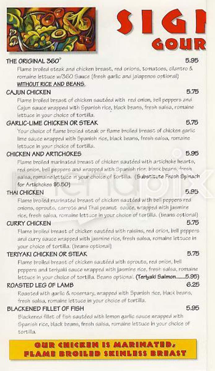 360 Degrees Gourmet Burritos - San Francisco, CA menu_pic