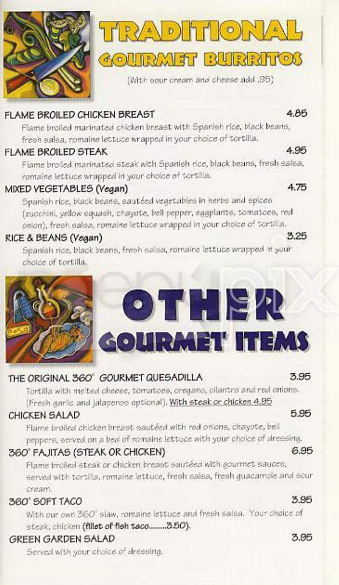 360 Degrees Gourmet Burritos - San Francisco, CA menu_pic