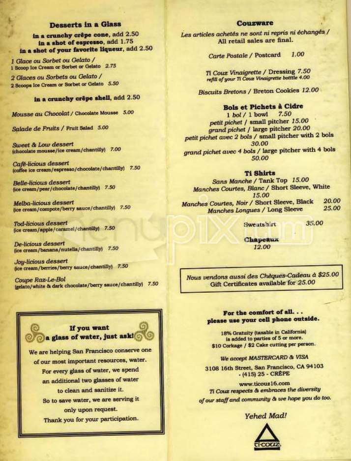 Ti Couz Creperie - San Francisco, CA menu_pic