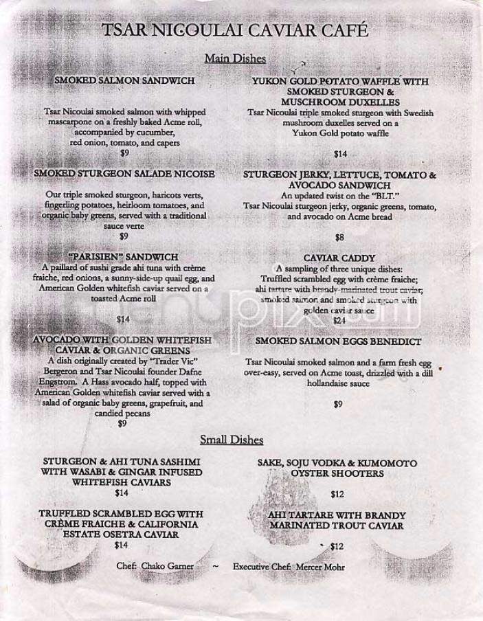 Tsar Nicoulai Caviar Cafe - San Francisco, CA menu_pic