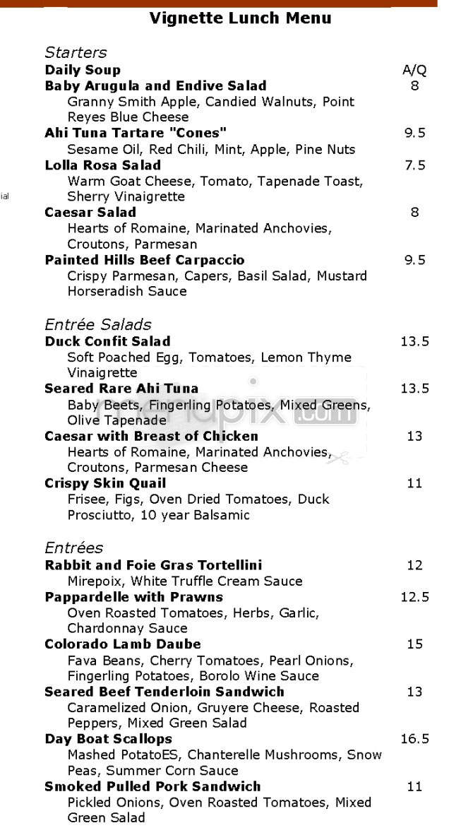 Vignette (Orchard Hotel) - San Francisco, CA menu_pic