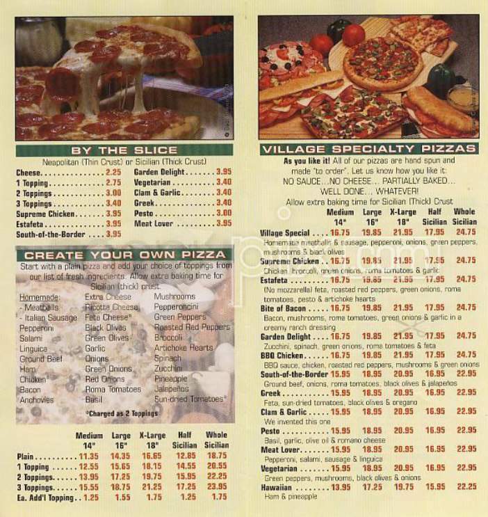 Village Pizzeria - San Francisco, CA menu_pic