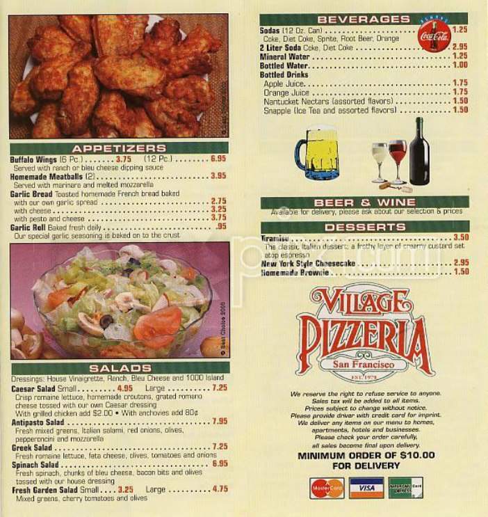 Village Pizzeria - San Francisco, CA menu_pic