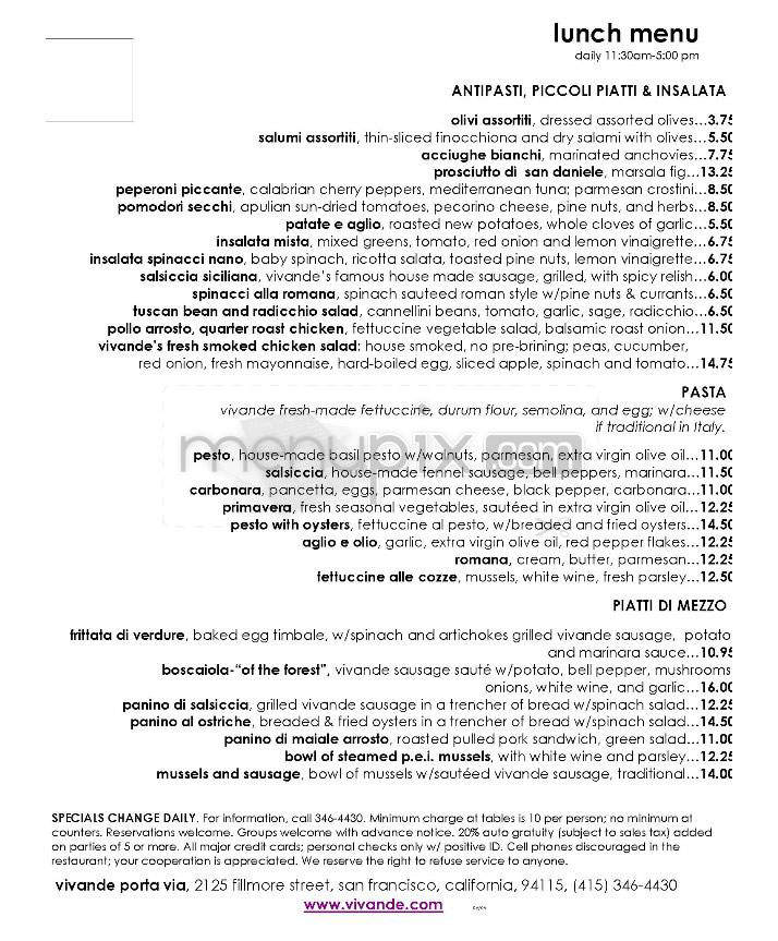 Vivande Porta Via - San Francisco, CA menu_pic