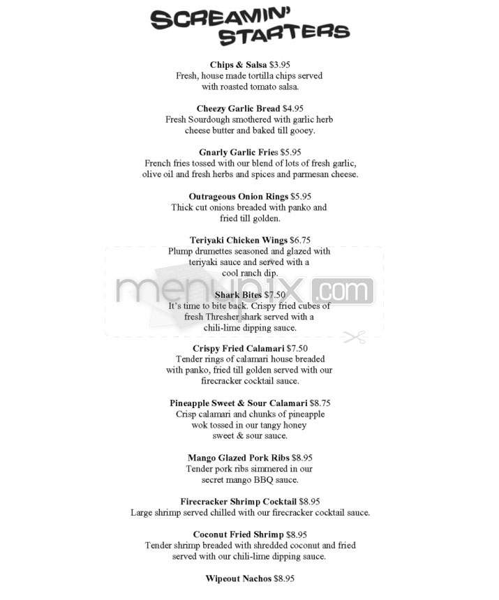 Wipeout Bar & Grill - San Francisco, CA menu_pic