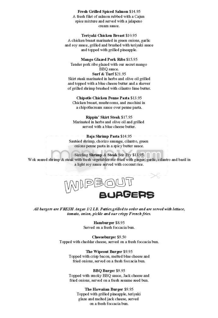 Wipeout Bar & Grill - San Francisco, CA menu_pic