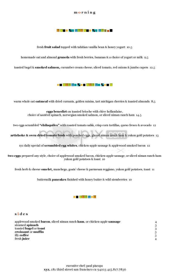 Xyz At West San Francisco - San Francisco, CA menu_pic