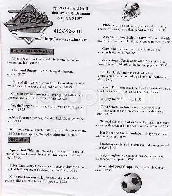 Zeke's - San Francisco, CA menu_pic