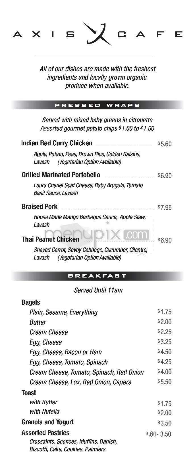 Axis Cafe - San Francisco, CA menu_pic
