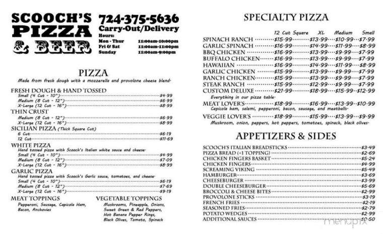 Scooch's Pizza and Beer - Aliquippa, PA menu_pic