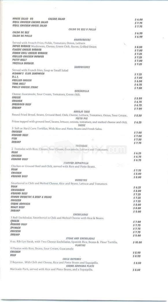 Aldana's Restaurant - Santa Fe, NM menu_pic