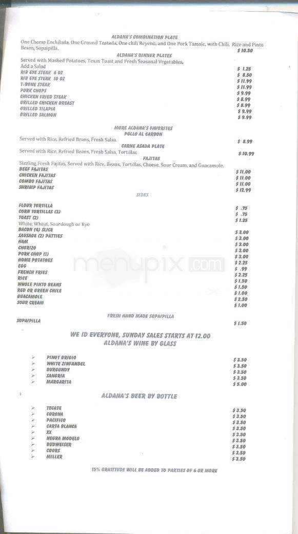 Aldana's Restaurant - Santa Fe, NM menu_pic
