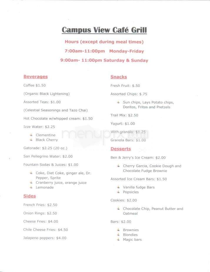 Campus View Cafe Grill - Santa Fe, NM menu_pic