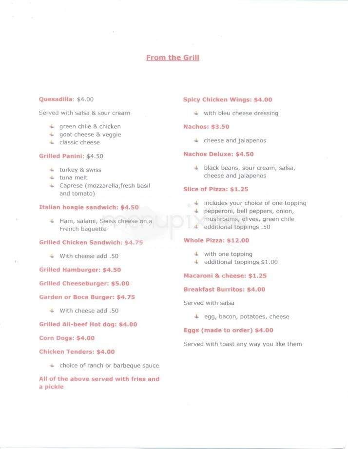 Campus View Cafe Grill - Santa Fe, NM menu_pic