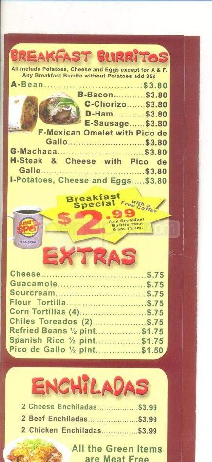 Burrito Spot - Santa Fe, NM menu_pic