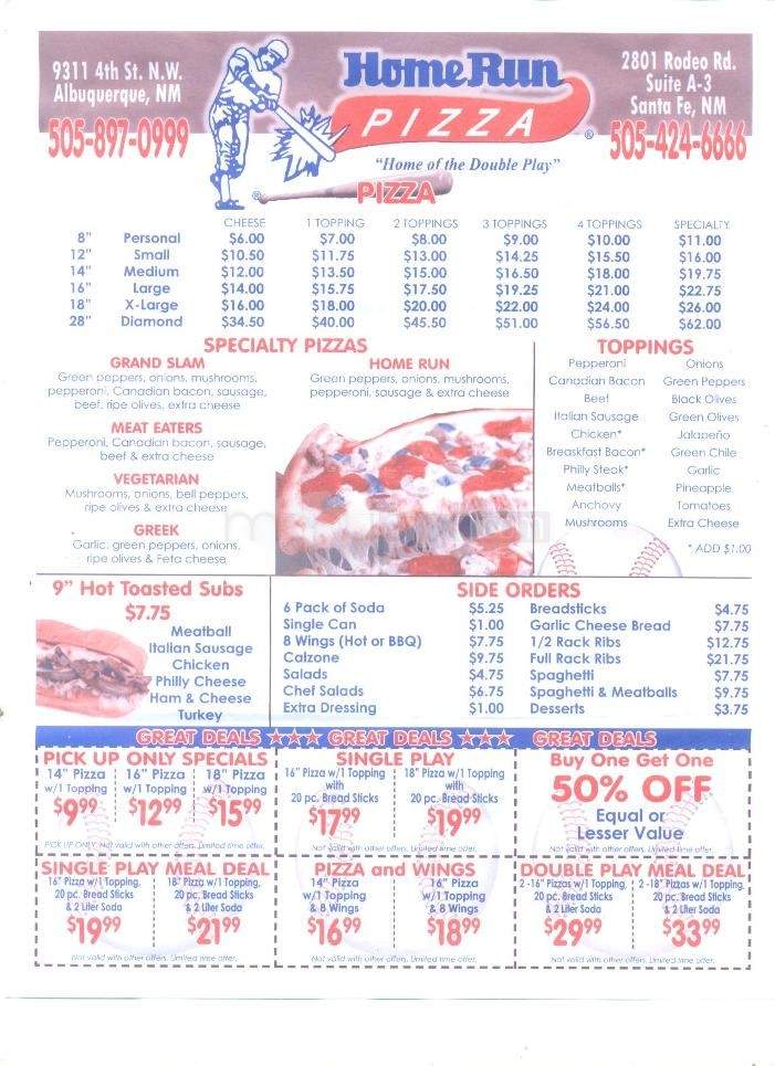 Home Run Pizza - Albuquerque, NM menu_pic