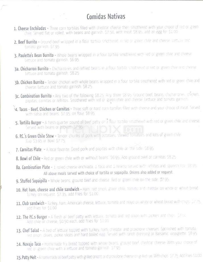 PC's Restaurant & Lounge - Santa Fe, NM menu_pic