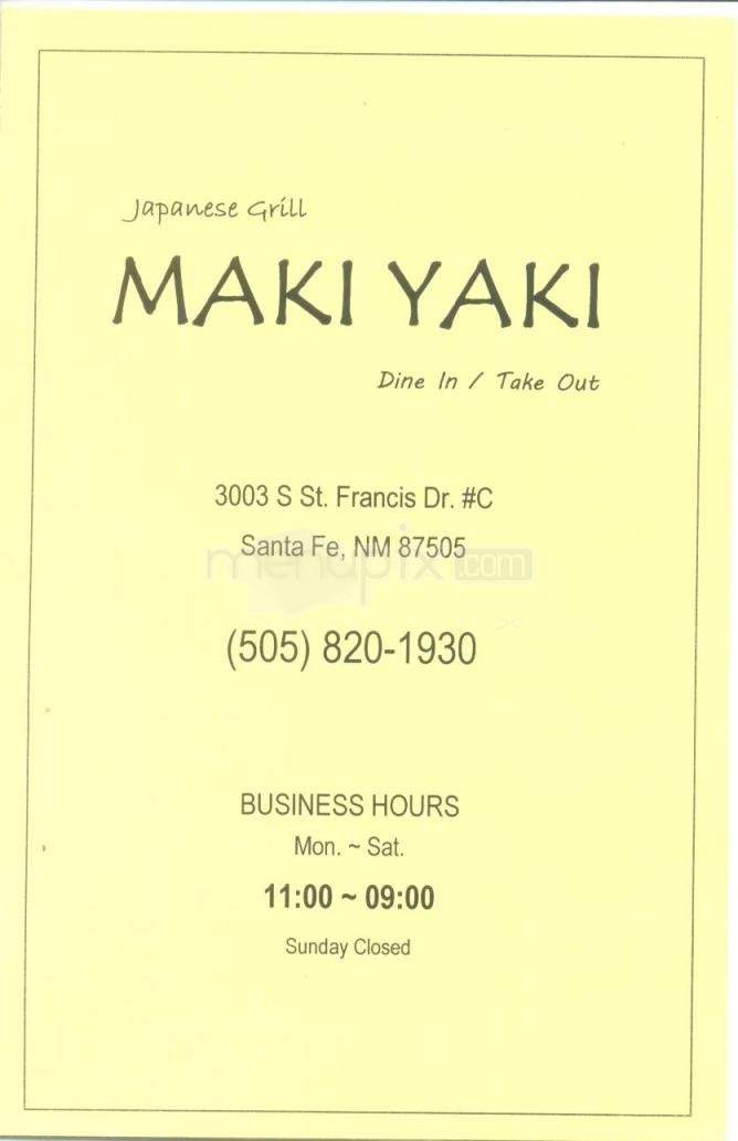 Maki Yaki - Santa Fe, NM menu_pic