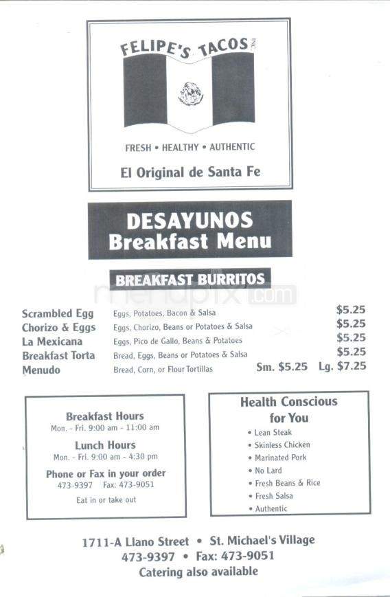 Felipe's Tacos - Santa Fe, NM menu_pic