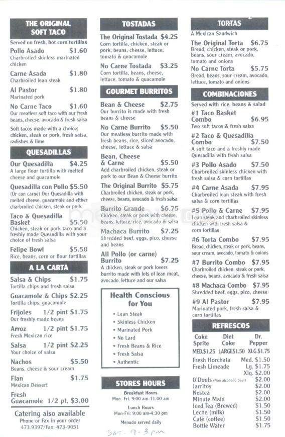 Felipe's Tacos - Santa Fe, NM menu_pic