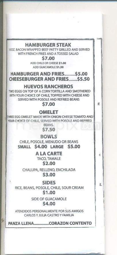 Cafe Castro - Santa Fe, NM menu_pic