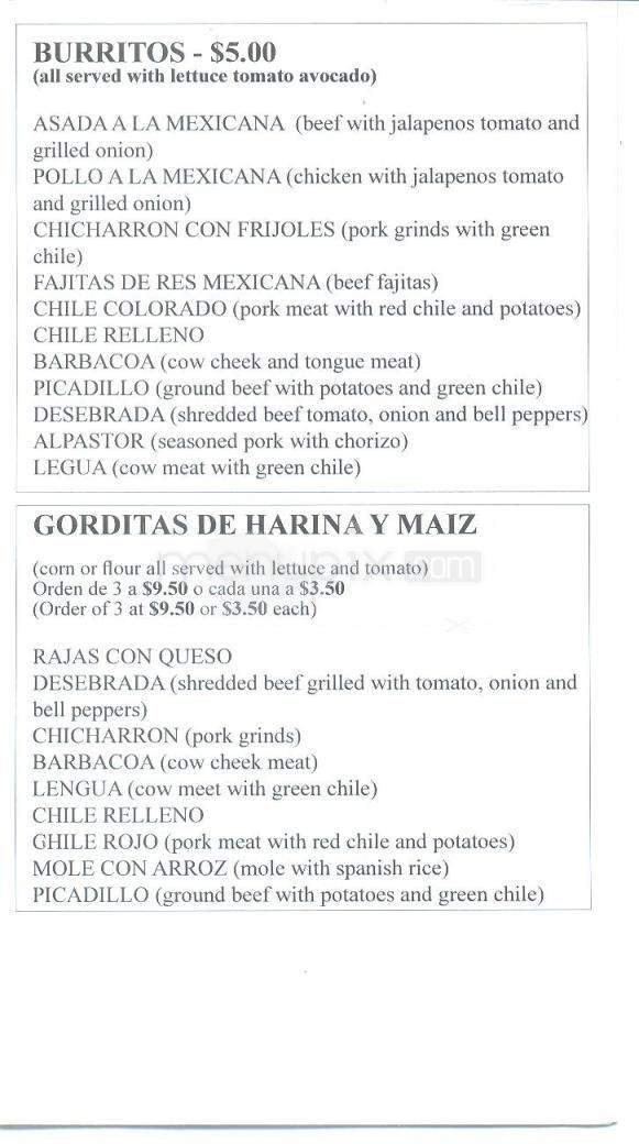 Paleteria Taqueria La Hacienda - Santa Fe, NM menu_pic