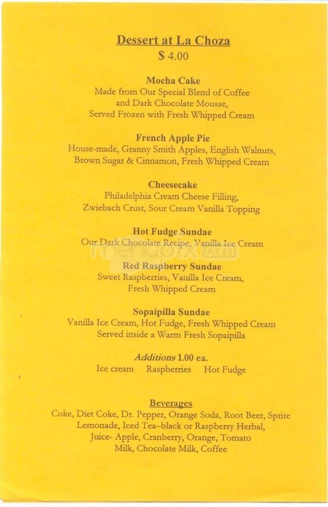 La Choza Restaurant - Santa Fe, NM menu_pic